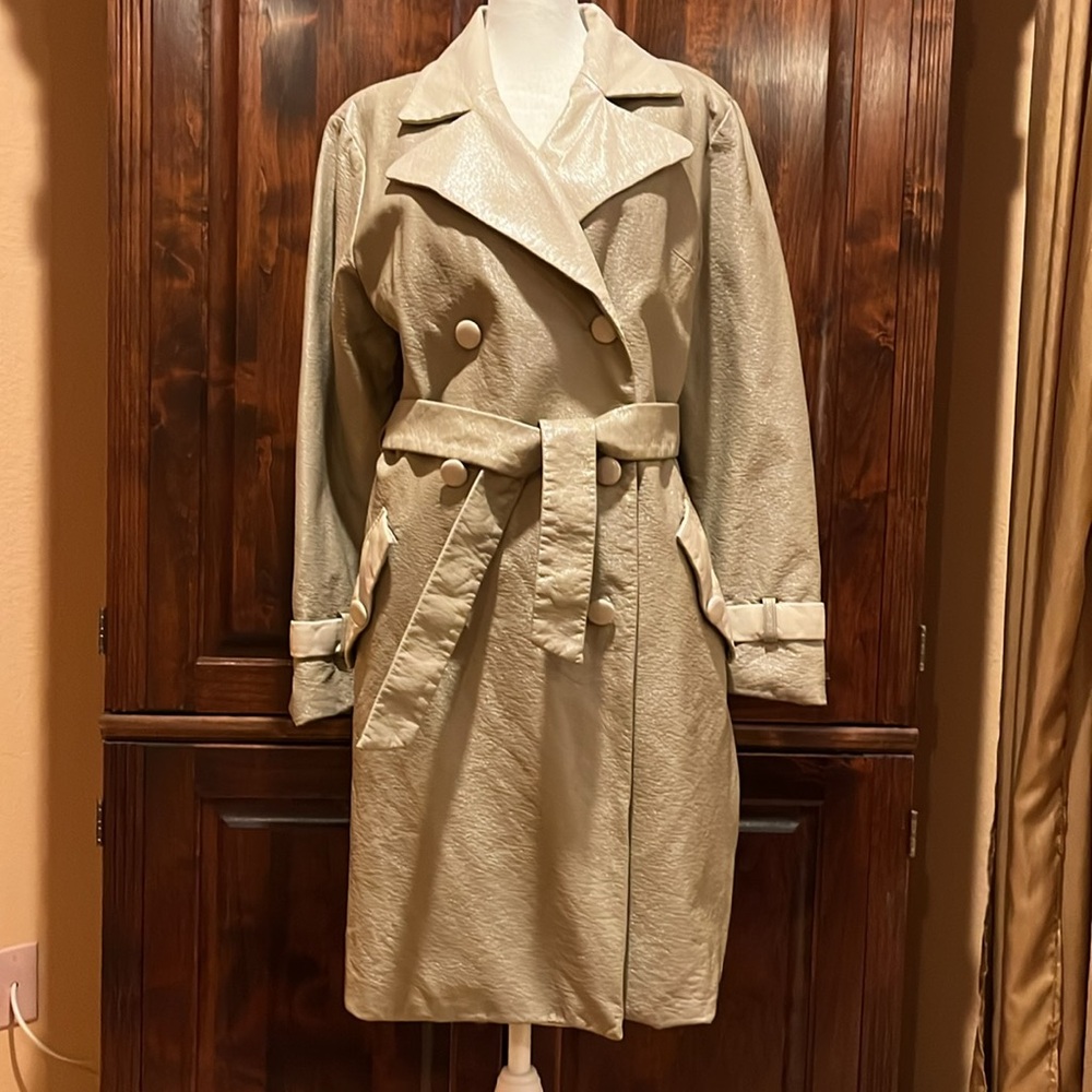Anthropologie Hutch Vegan Leather Trench Coat beige & cream double-breasted NWOT - Picture 7 of 16